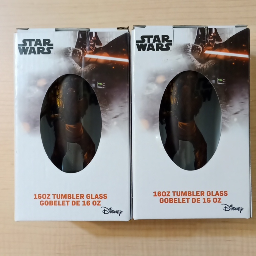 2 New Flawed Star Wars Chewbacca C-3PO Tumbler Drinking Glass